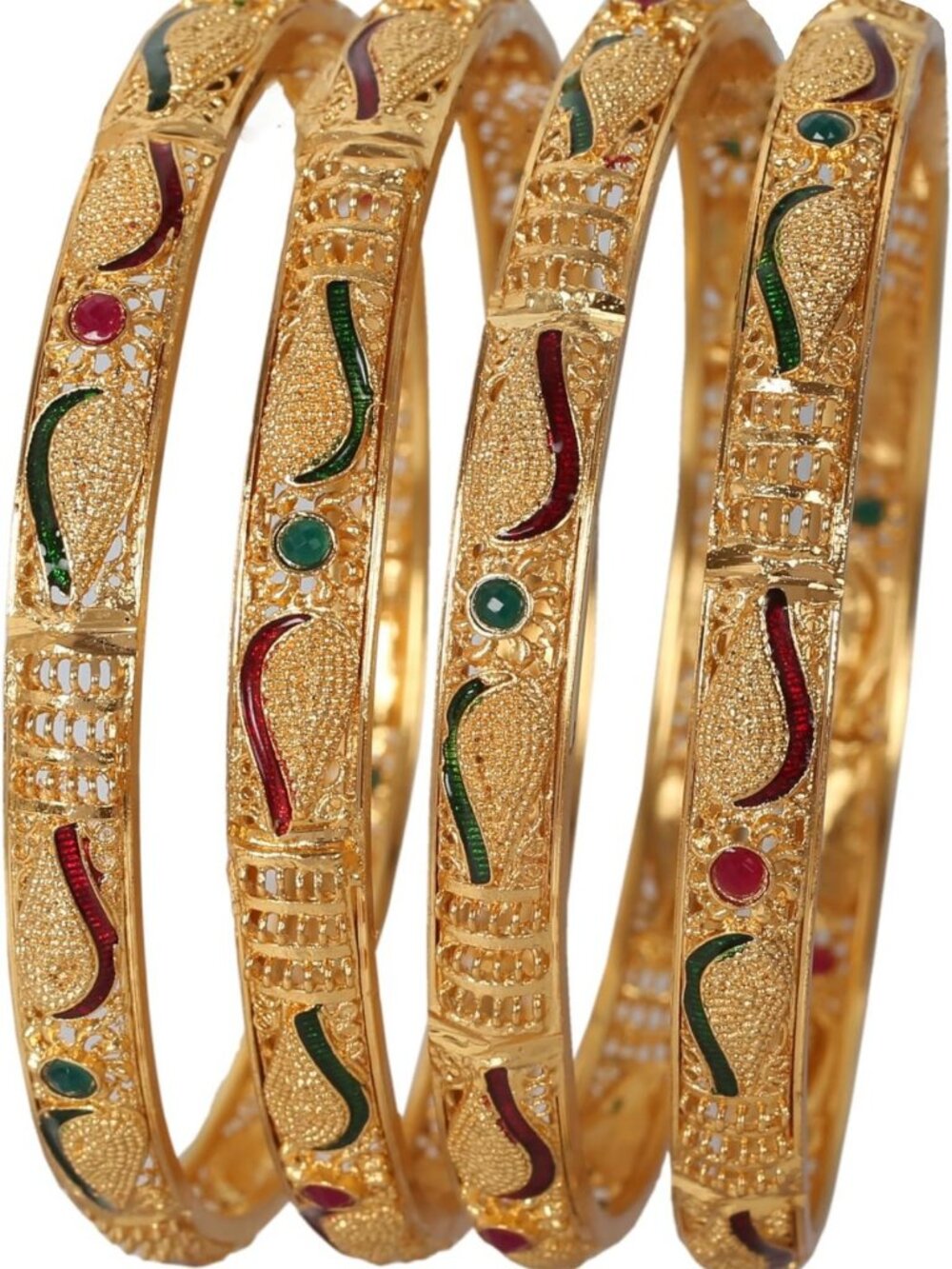 Beautifully Carved Gold Tone Bangle Bracelets Set of 4 - Indian Bollywood Style